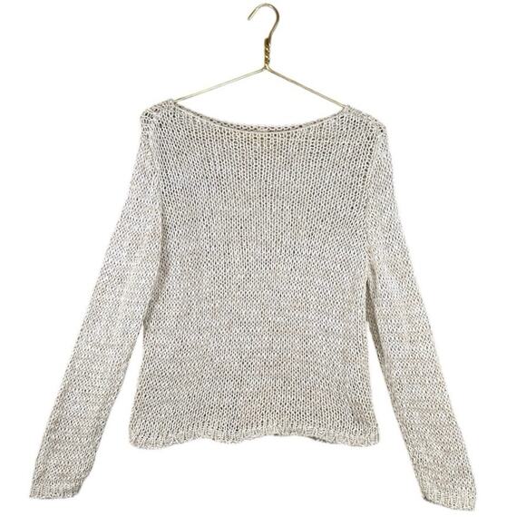 Eileen Fisher Organic Cotton Open Knit Pullover Sweater Top Neutral Boho | M - Picture 9 of 9